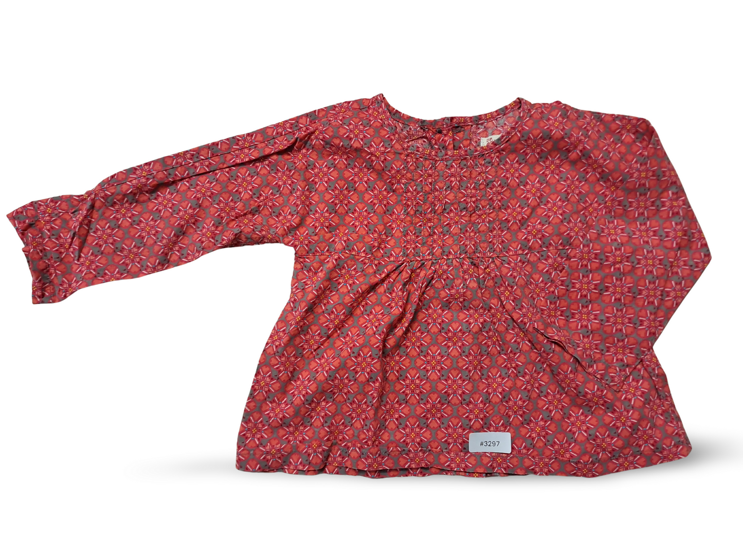 Red patterned long-sleeved tunic - size 80