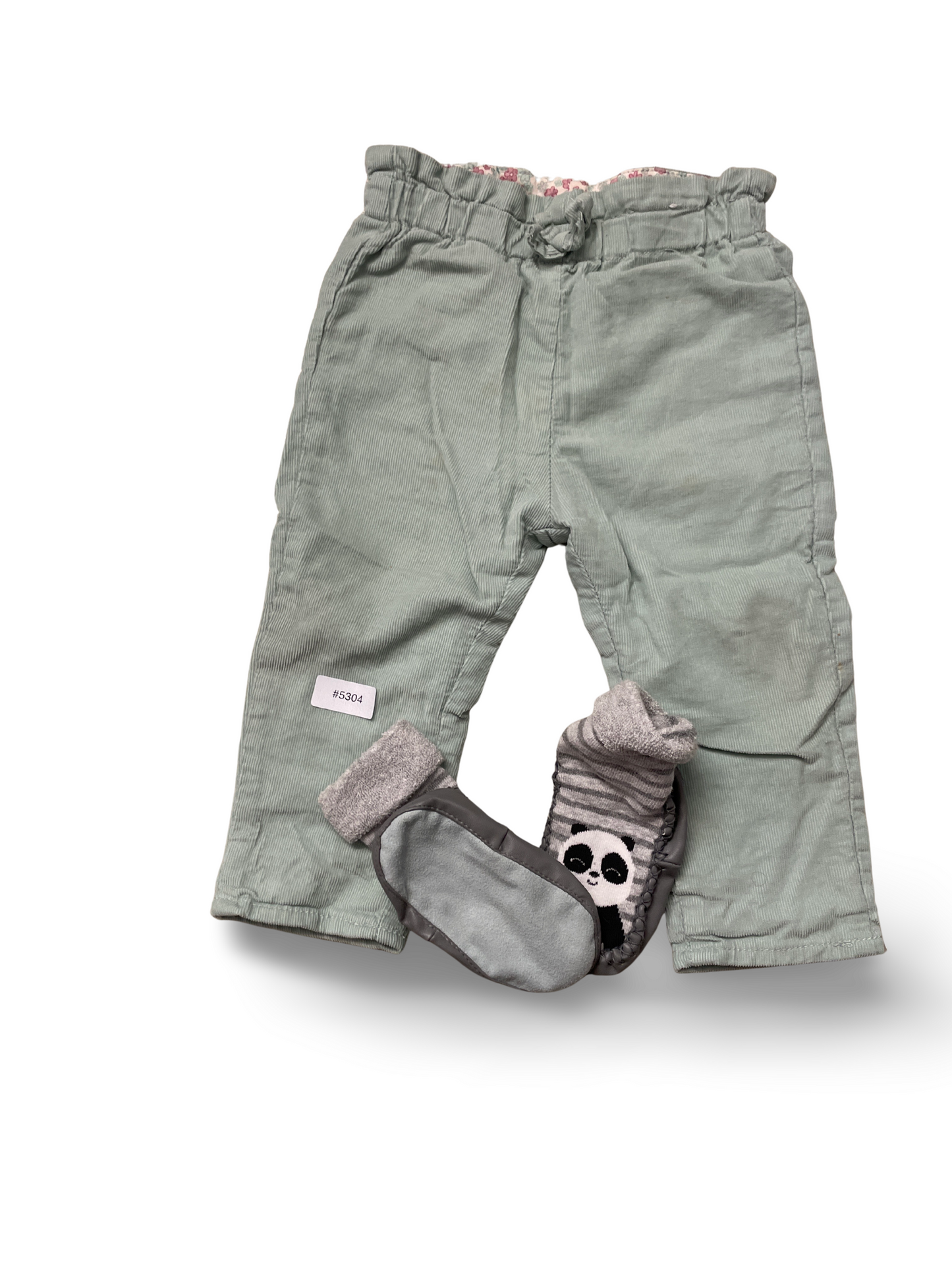 Mintgrüne Feincordhose mit Paperbag-Bund - Gr. 80