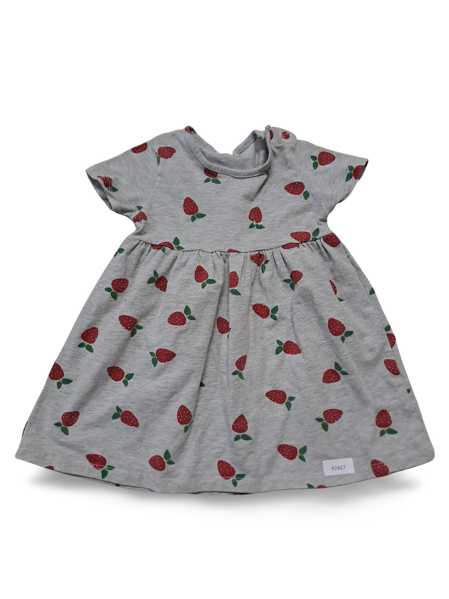 Graues Kleid mit Erdbeerprint - Gr. 92