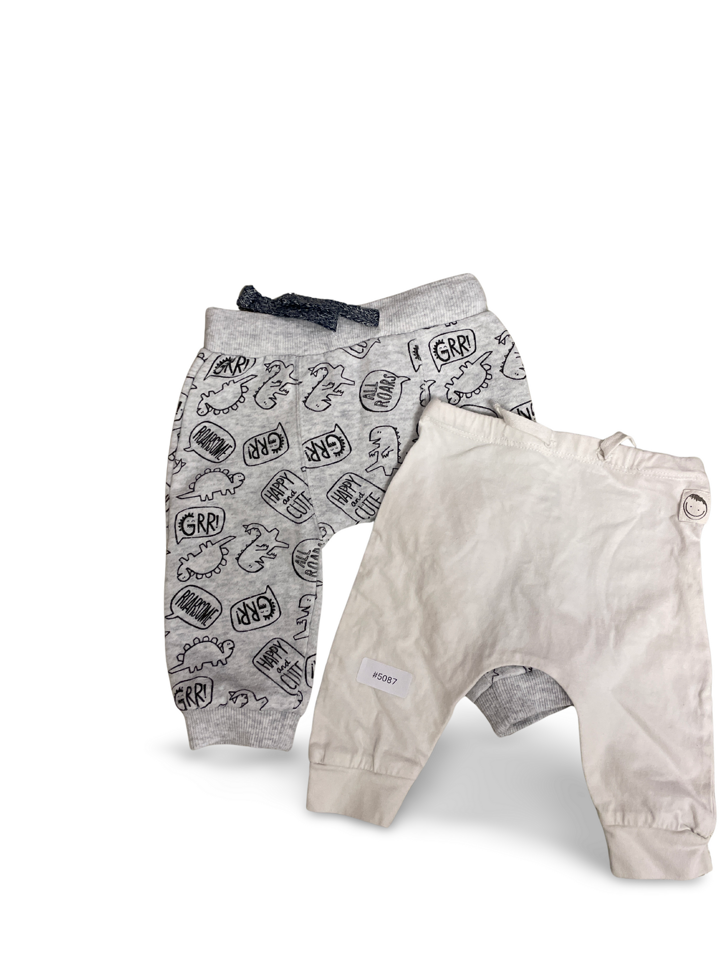 2er Bundle Jogginghosen grau und weiss mit Dino-Motiv - Gr. 62