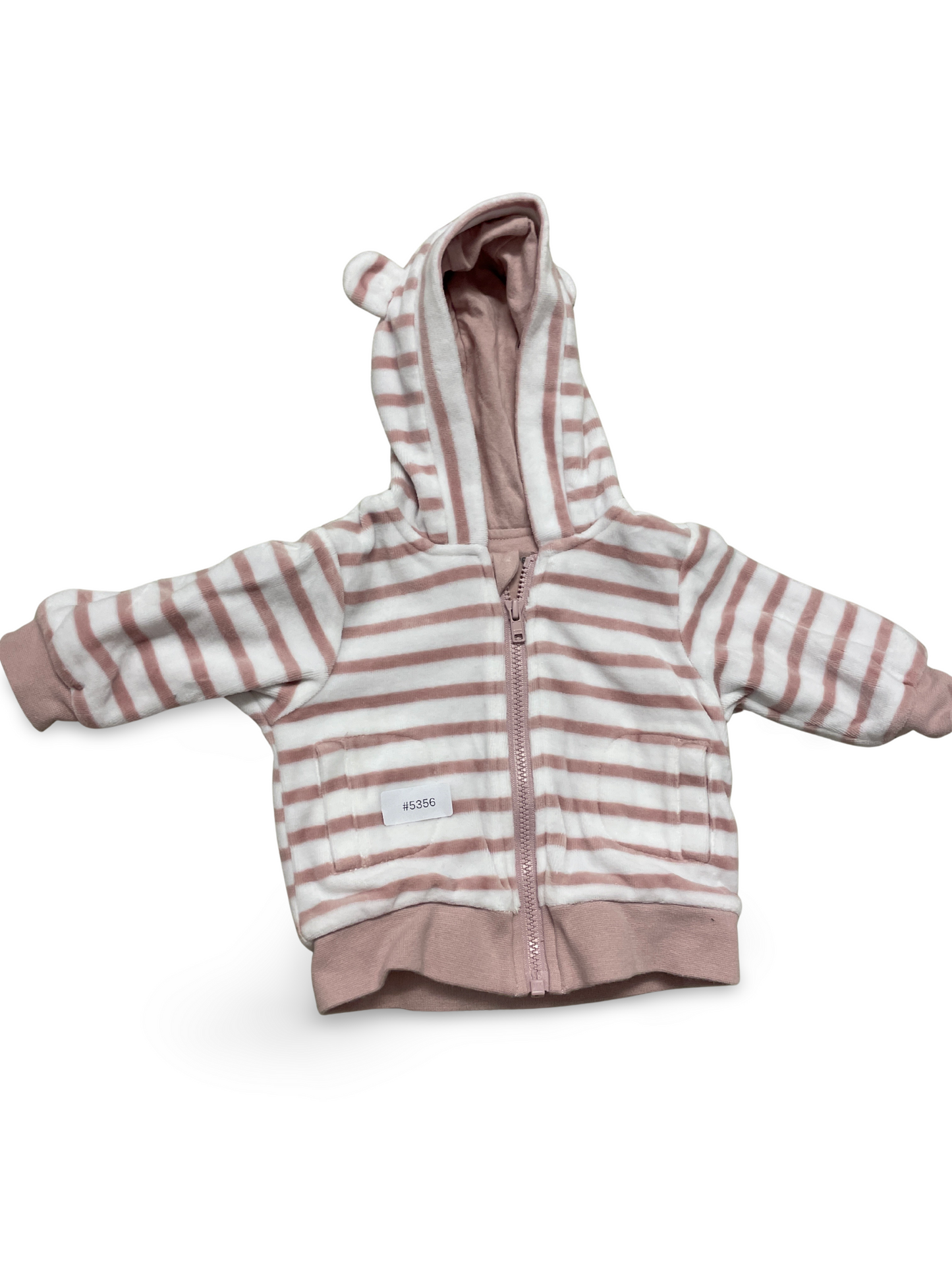 Kapuzenjacke mit Ohren rosa-weiss gestreift - Gr. 62