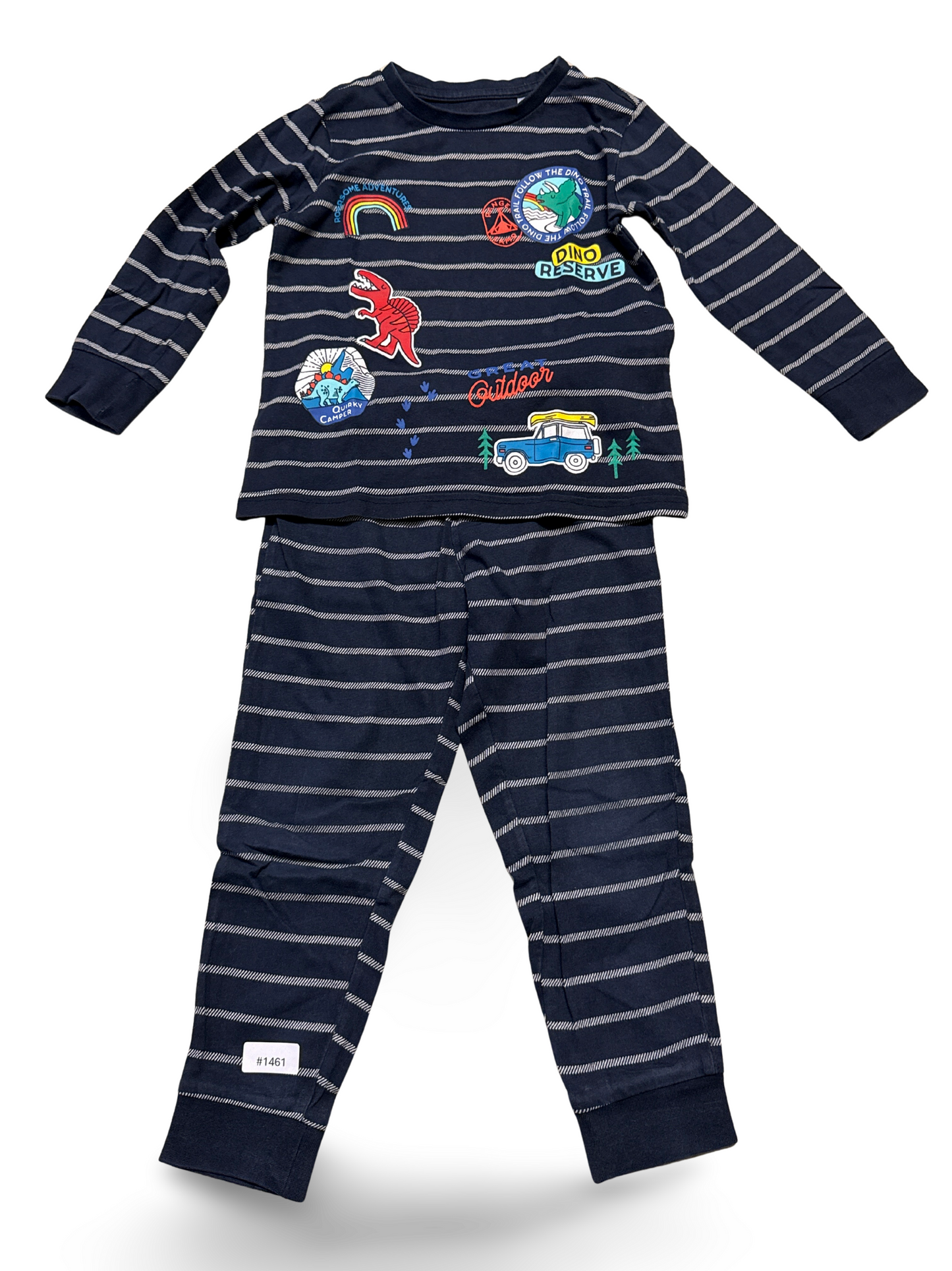 Zweiteiliger Pyjama gestreift mit Dino-Motiven - Gr. 104