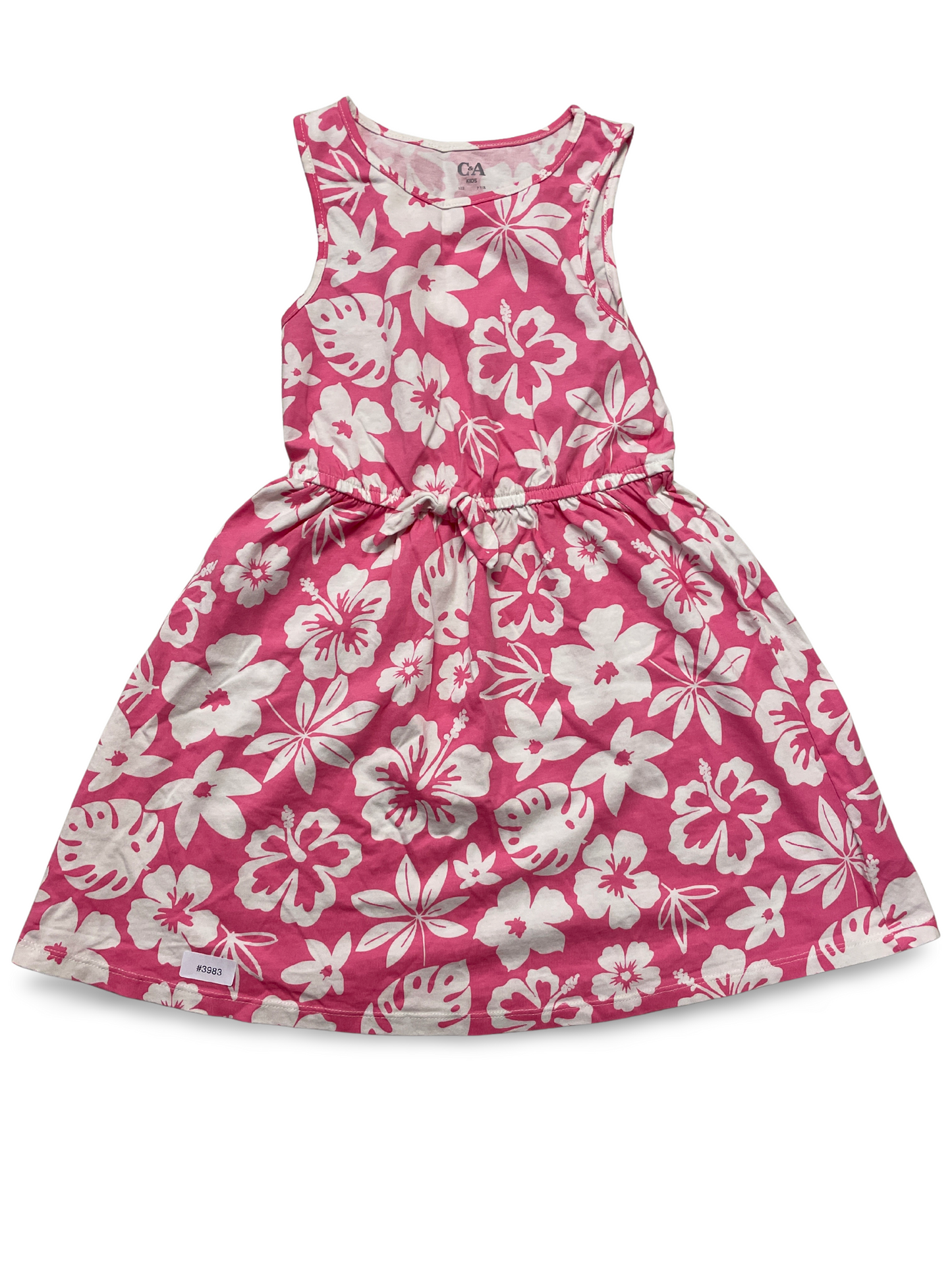 Rosa ärmelloses Blumenkleid - Gr. 122