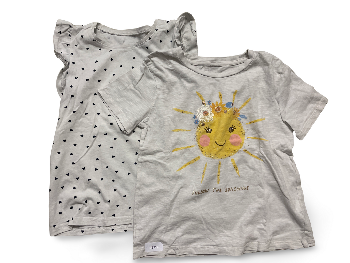 2er Bundle T-Shirts Weiss mit Sonne und Herzchen - Gr. 122