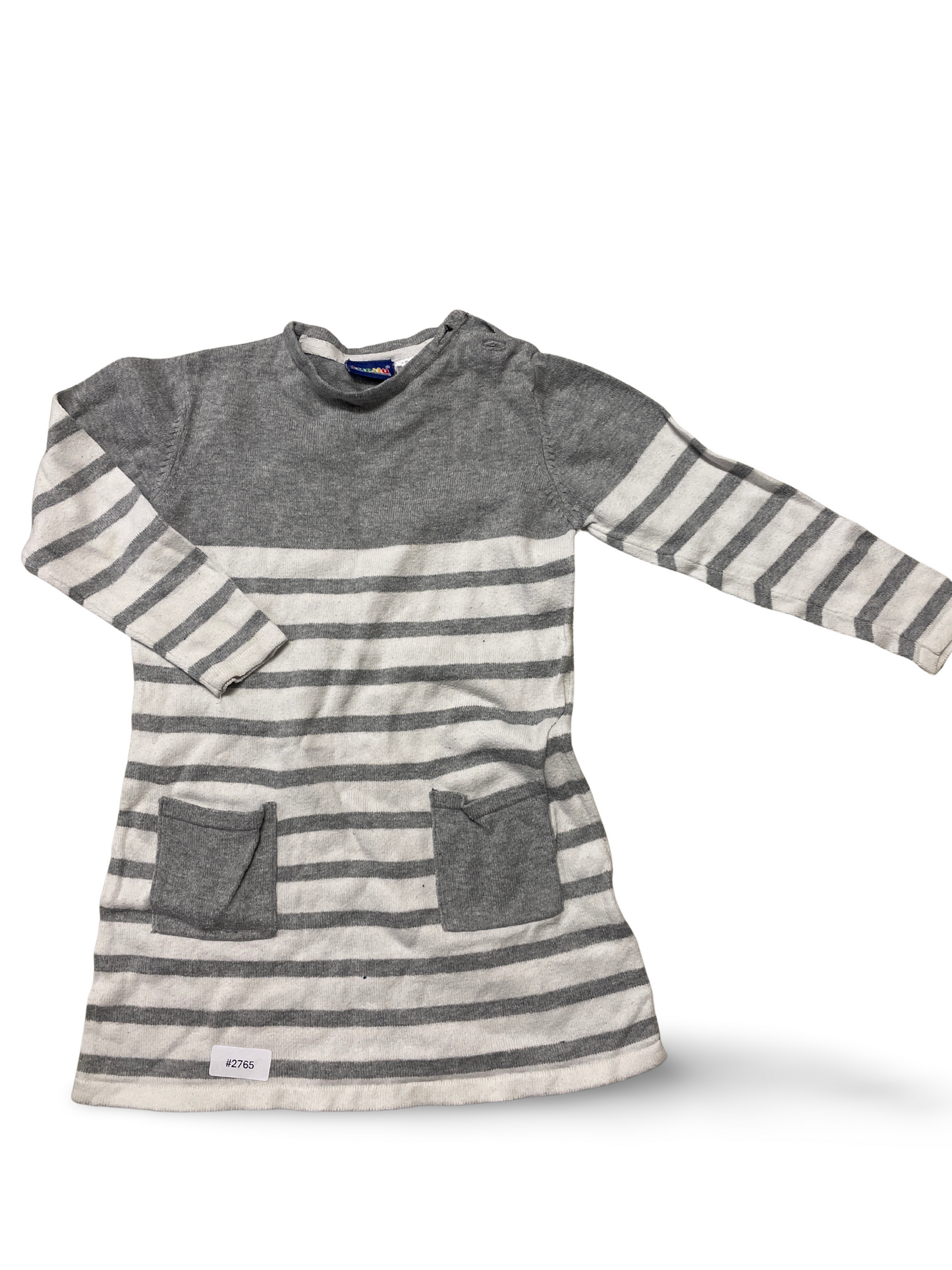 Grau-Weiss Gestreiftes Strickkleid mit Taschen - Gr. 86