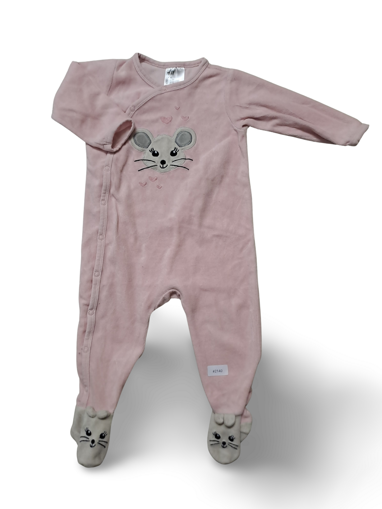 Rosa Strampler mit Füssen und Mausmotiv - Gr. 80