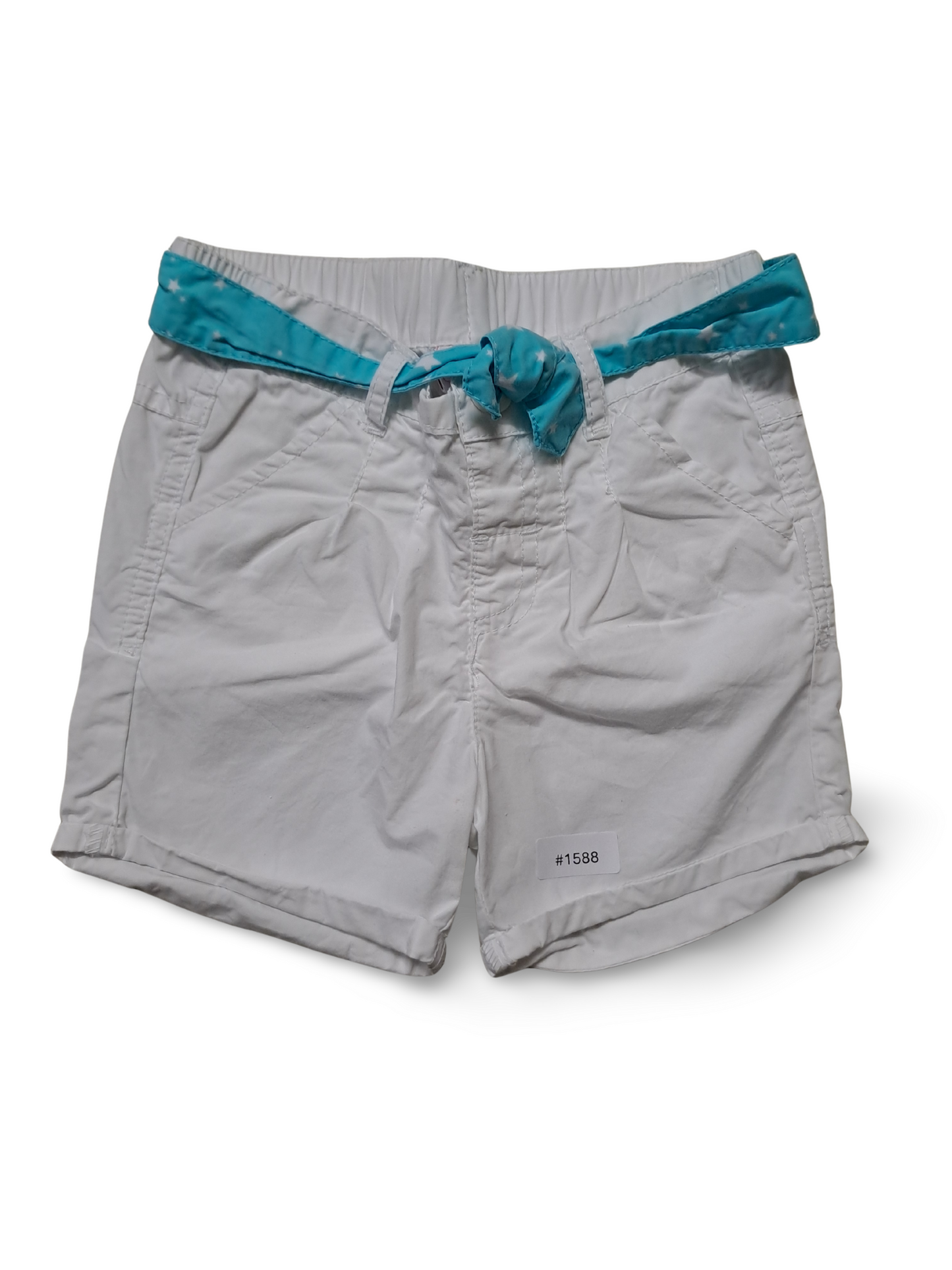 Weisse Shorts mit türkisem Bindegürtel - Gr. 98