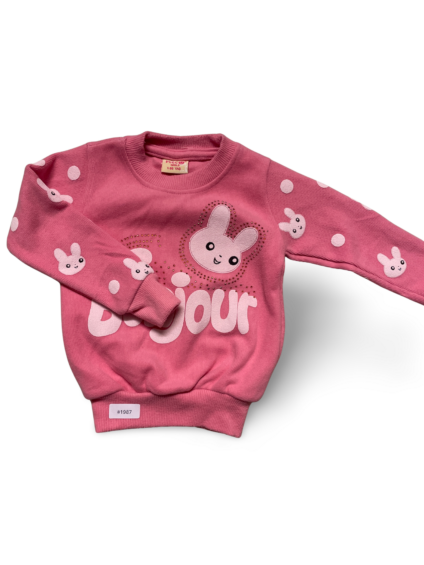 Rosa Sweatshirt mit Hasenmotiv und Bonjour-Print - Gr. 86