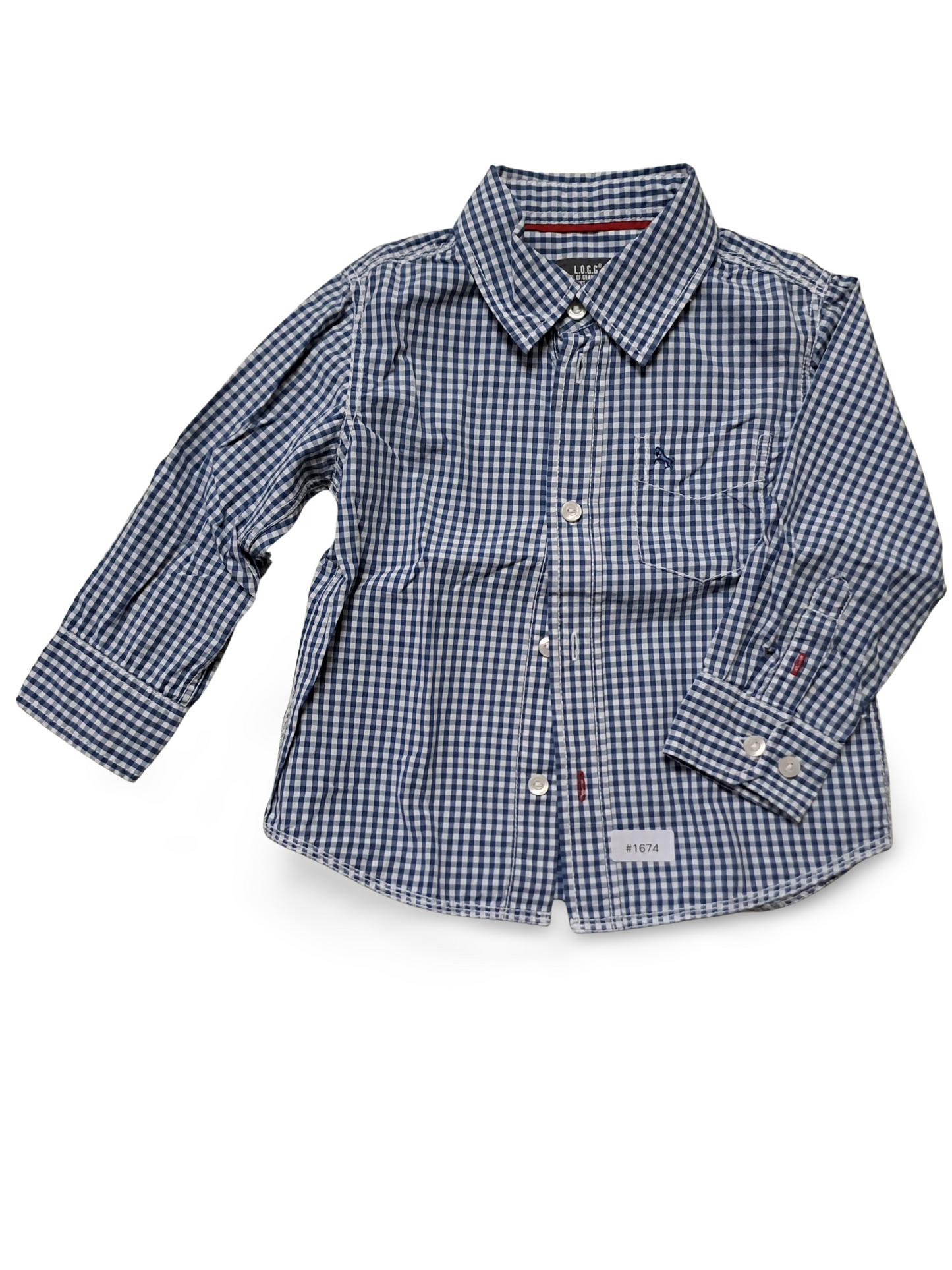 Kariertes Langarmhemd mit Brusttasche - Gr. 92