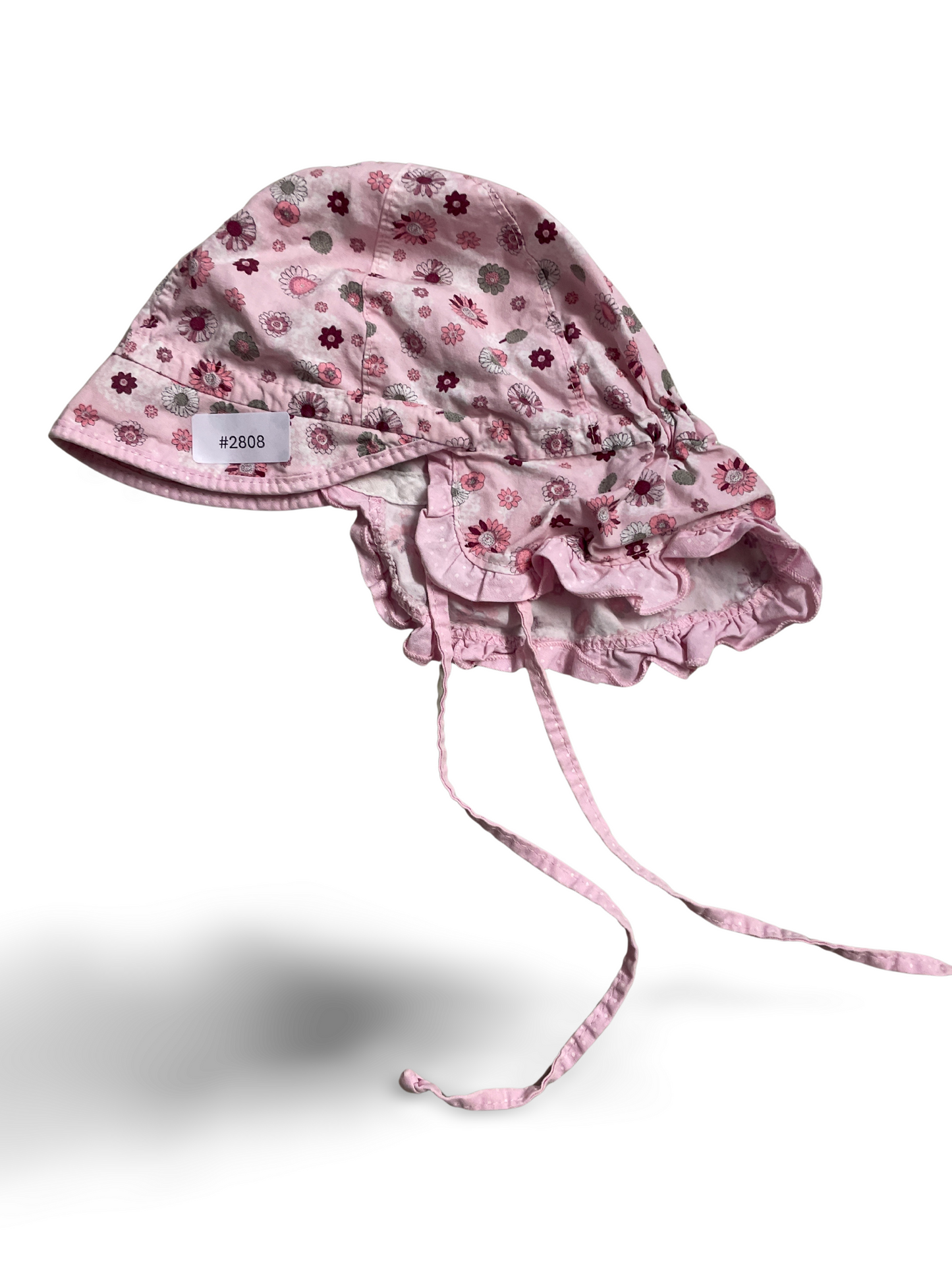 Baby-Sonnenhut rosa Blumenmuster mit Kinnband - Gr. 74