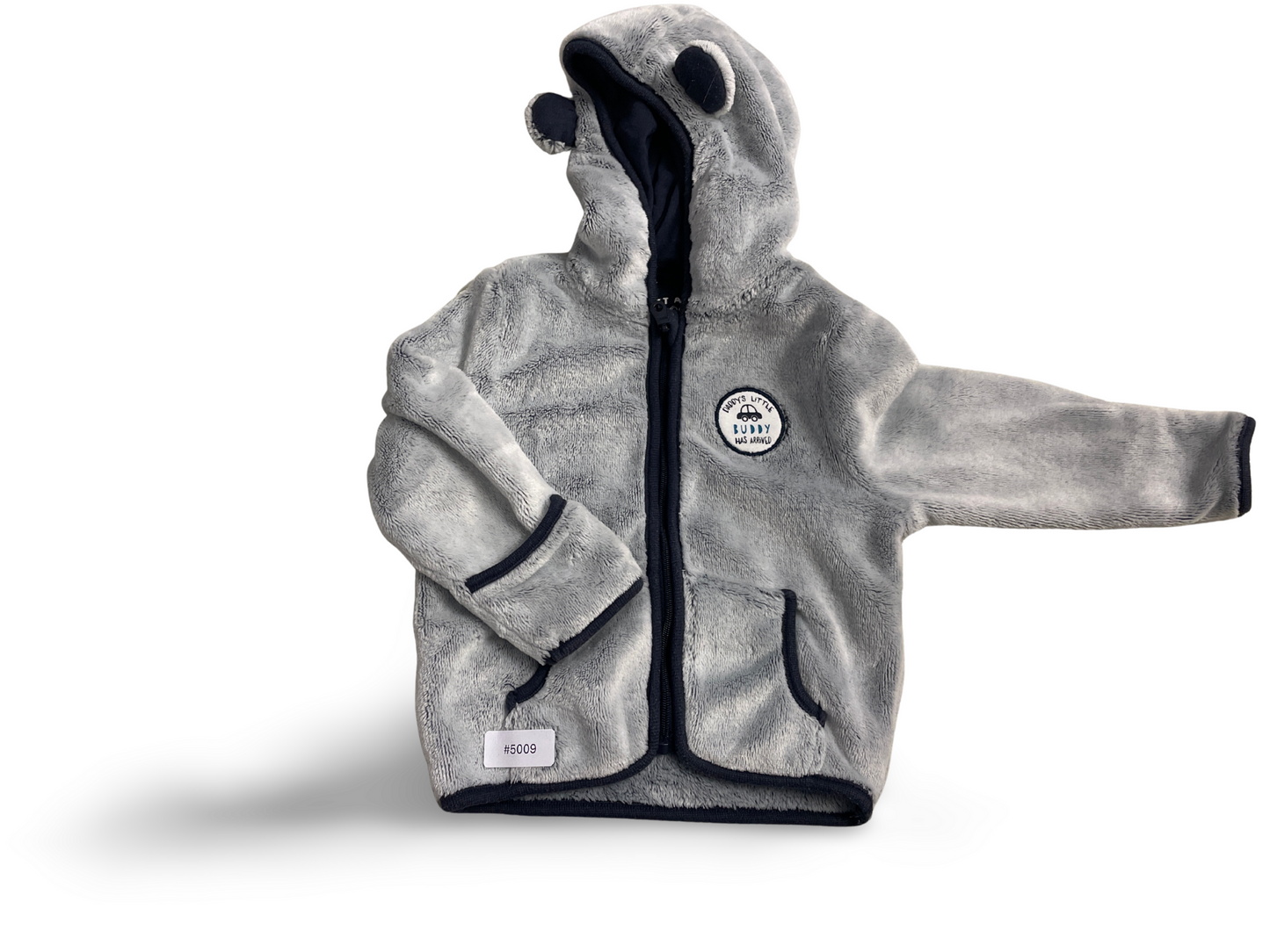 Flauschige graue Kapuzenjacke mit Ohren - Gr. 68