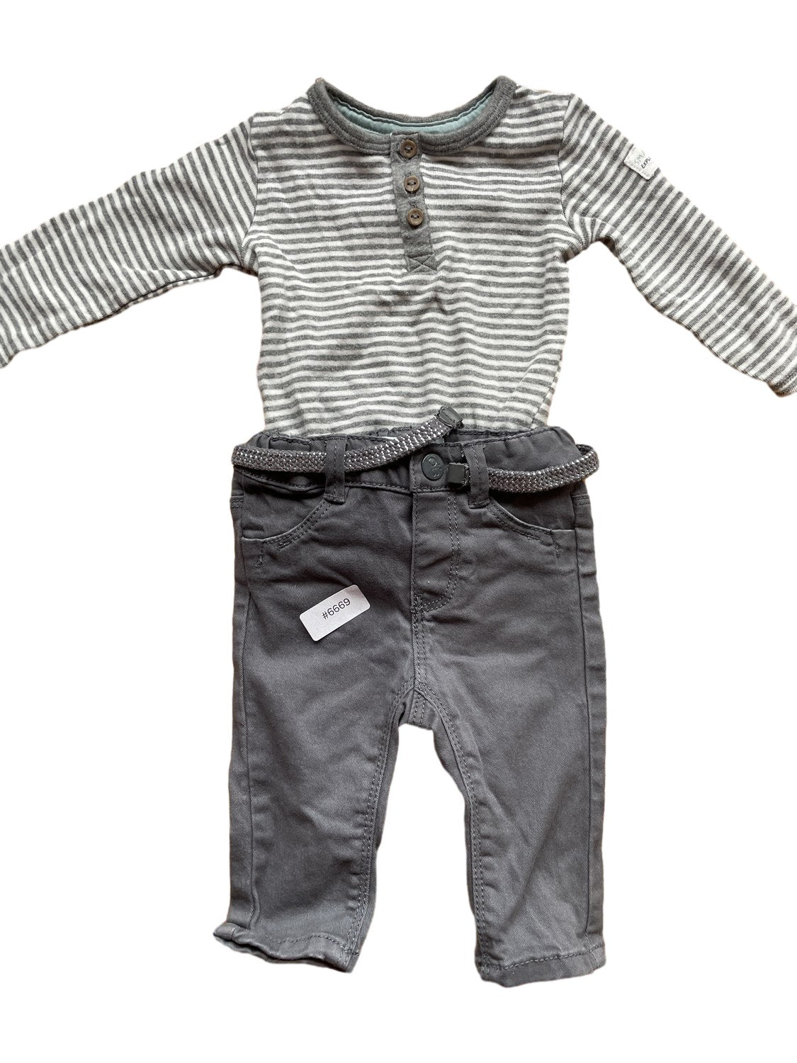 Gestreifter Body und graue Hose - Gr. 56