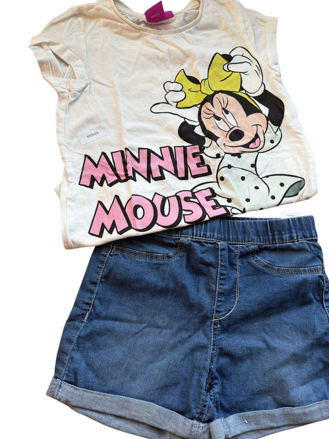 Minnie Mouse T-Shirt and Denim Shorts - Size 128