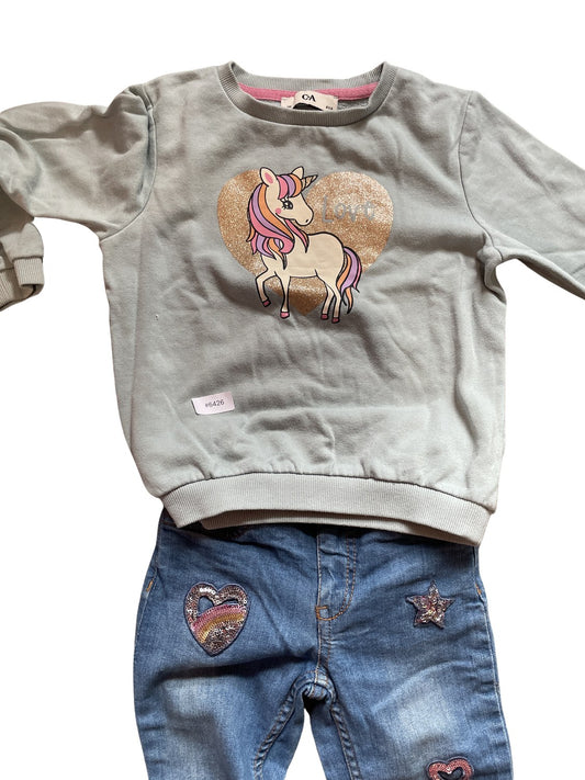 Pullover und Jeans mit Einhorn - Gr. 116