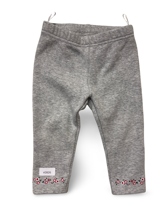 Grau melierte Leggings mit Blumenstickerei - Gr. 80