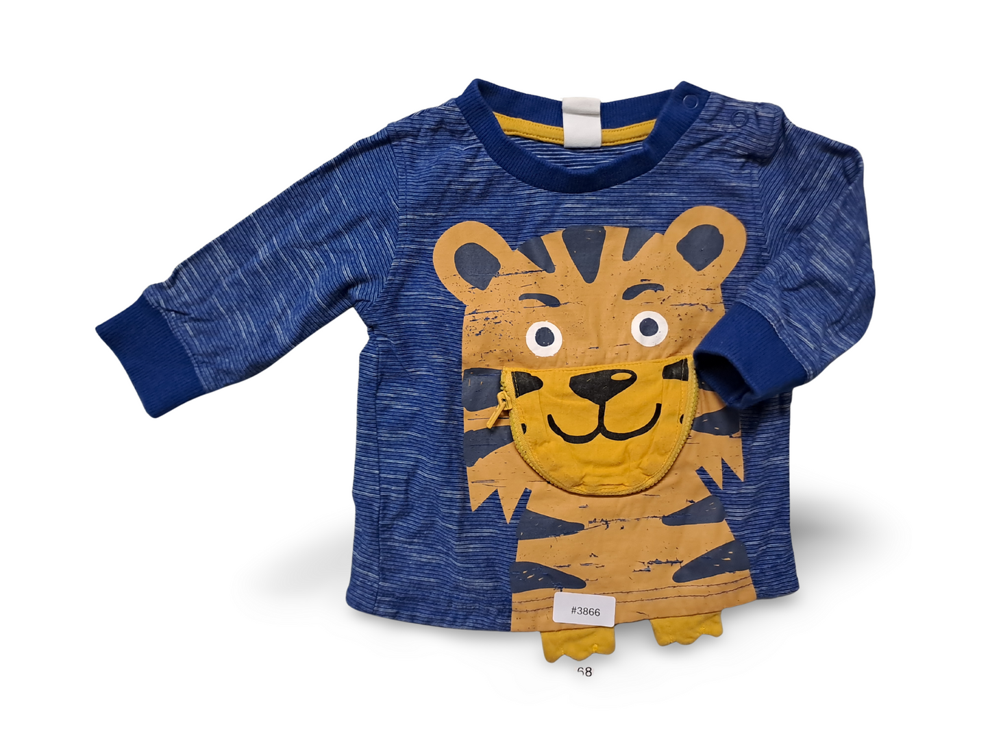 Langarmshirt mit Tigerprint und Reissverschlusstasche - Gr. 68