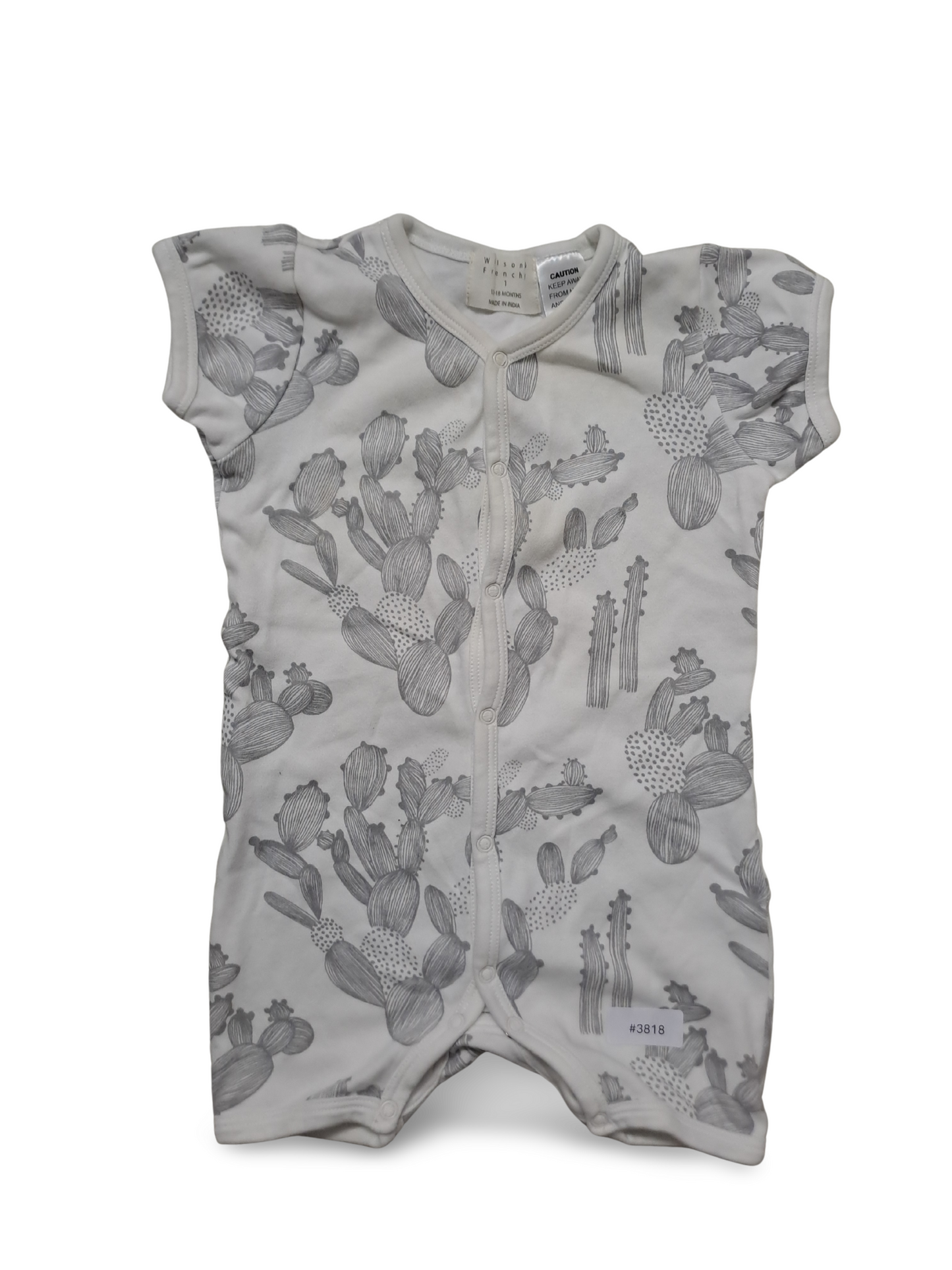 Kurzarmstrampler mit grauem Kaktusprint - Gr. 80