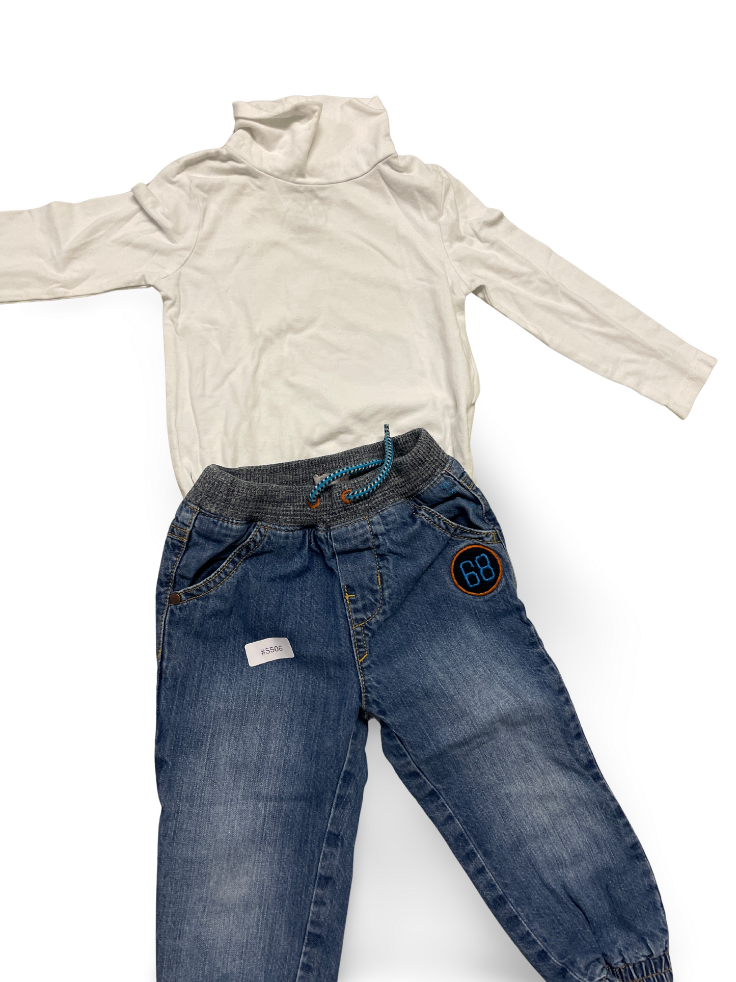 Weisses Langarmshirt mit Rollkragen - Gr. 92