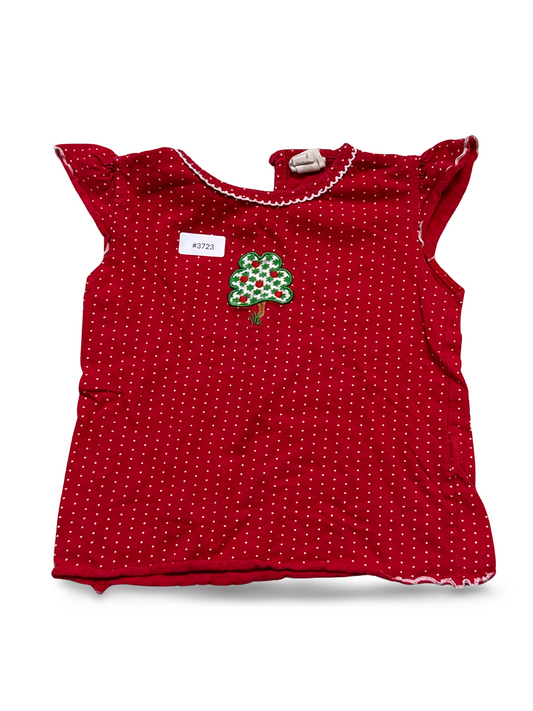 Red polka dot T-shirt with tree appliqué - size 98