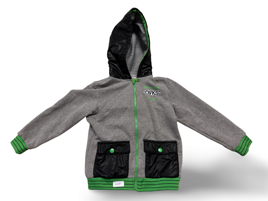 Grau-grüne Kapuzenjacke mit Reissverschluss und Taschen - Gr. 104