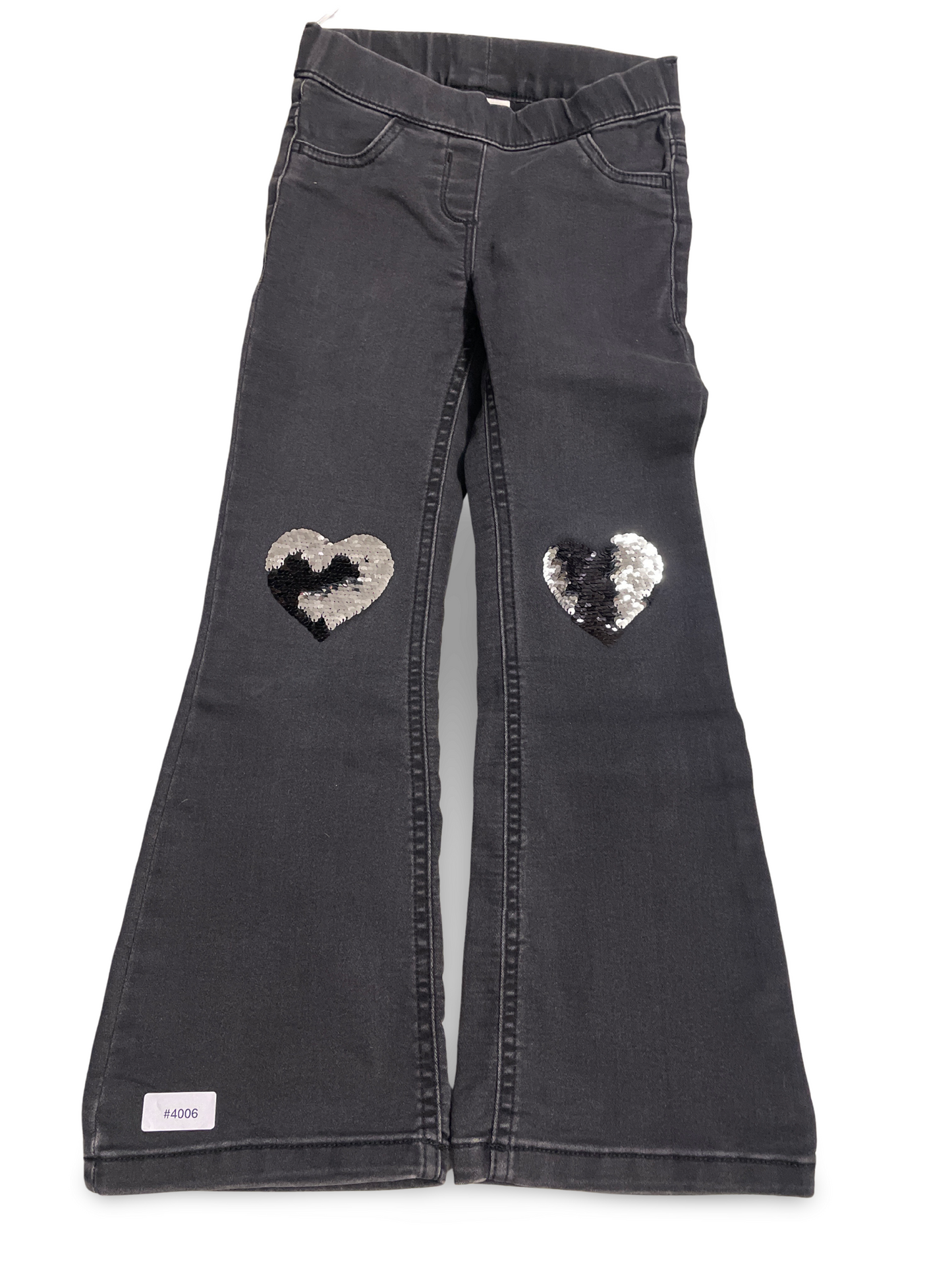 Schwarze Jeanshose mit Paillettenherzen - Gr. 116