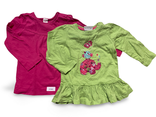 2er Bundle Langarmshirts Rosa und Grün - Gr. 86