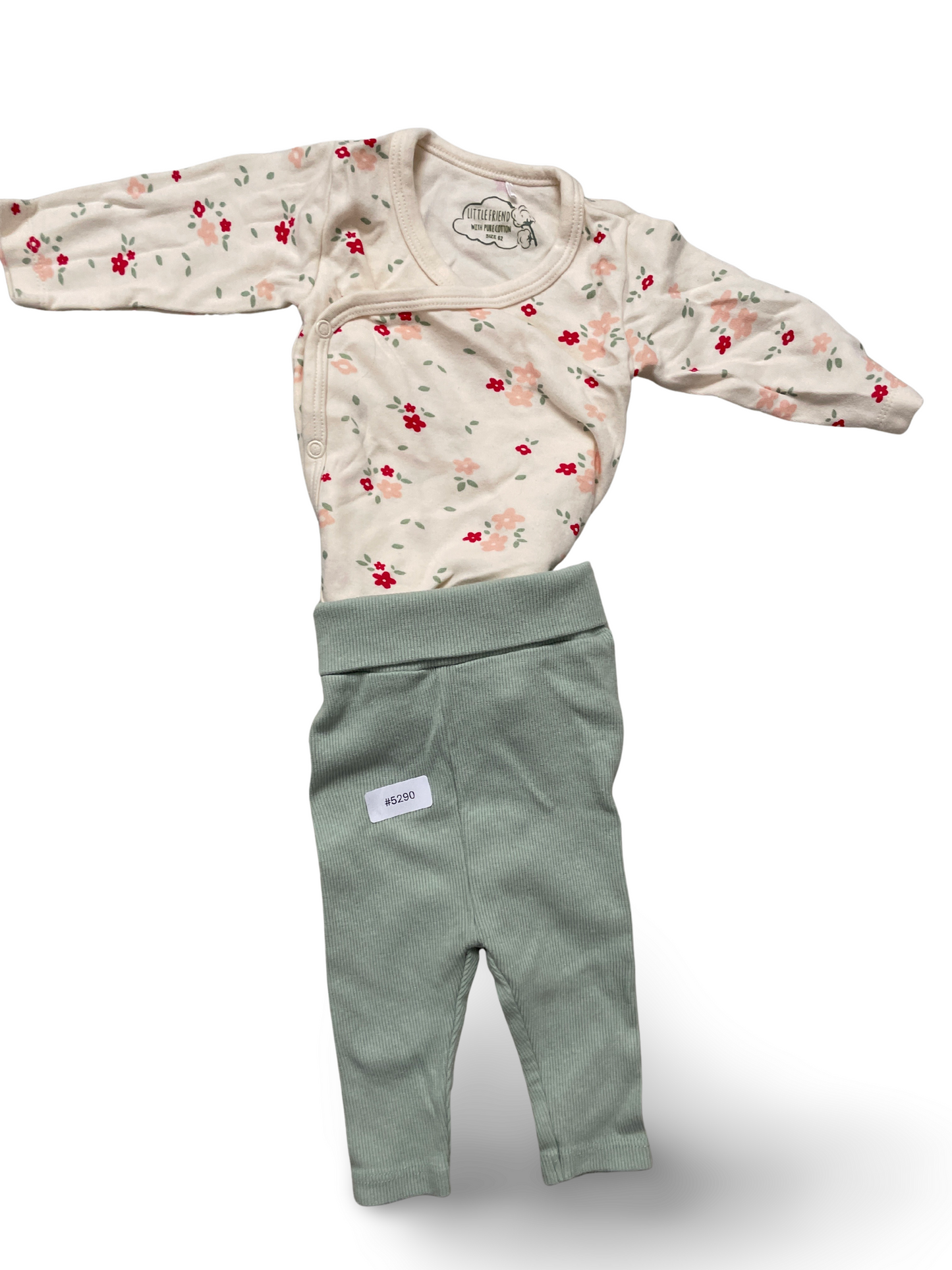 Wickelbody mit Blumen und mint Leggings - Gr. 62