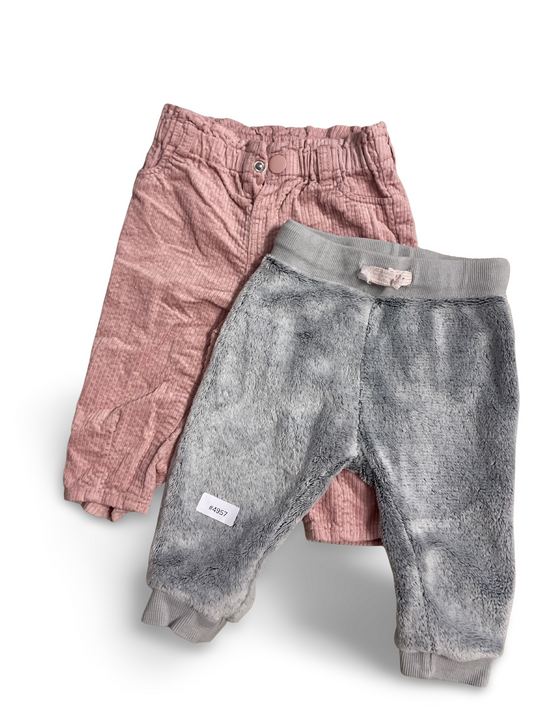 2er Bundle Babyhosen Rosa Cordhose und Graue Fleece-Jogginghose - Gr. 74