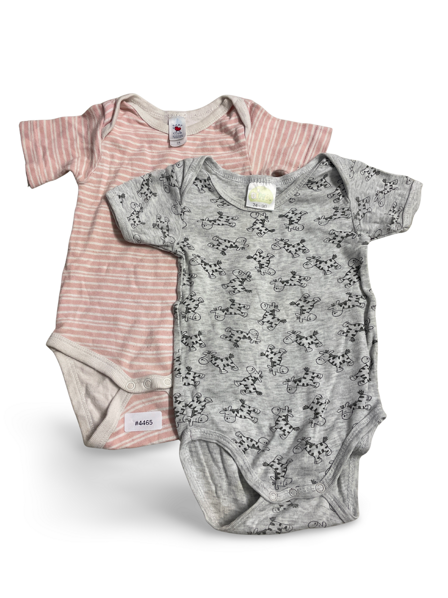 2er Bundle Kurzarm Bodys rosa gestreift und grau mit Tiermotiv - Gr. 74