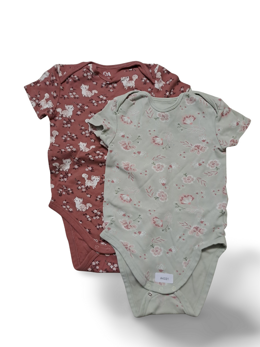 2er Bundle Strampler kurzarm mit Blumen und Katzen - Gr. 98