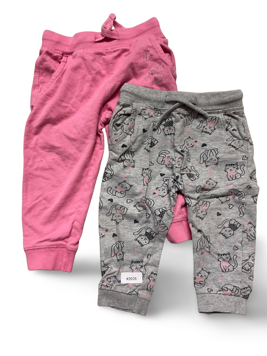 2er Bundle Jogginghosen Rosa und Grau mit Katzenprint - Gr. 86