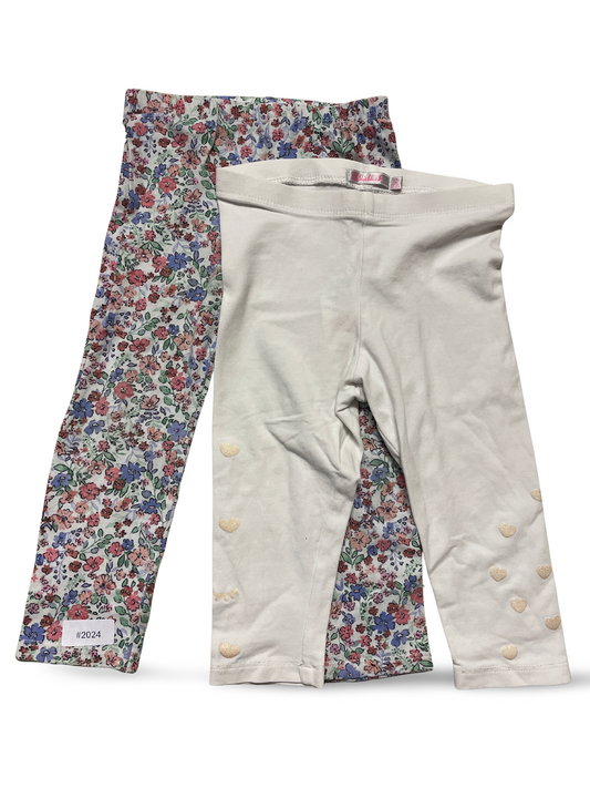 2er Bundle Leggings weiss und geblümt - Gr. 86
