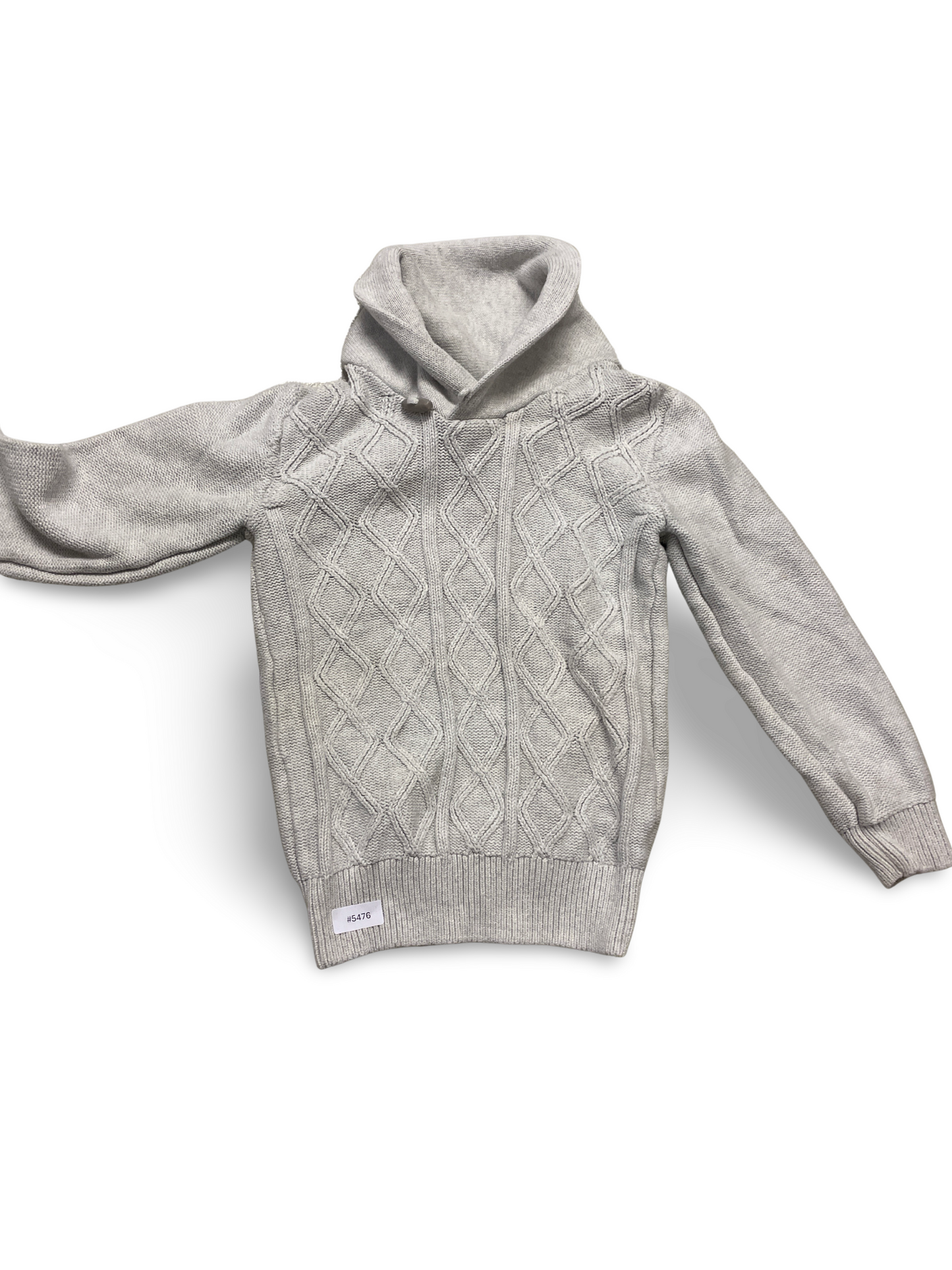 Hellgraue Kapuzenstrickjacke - Gr. 128