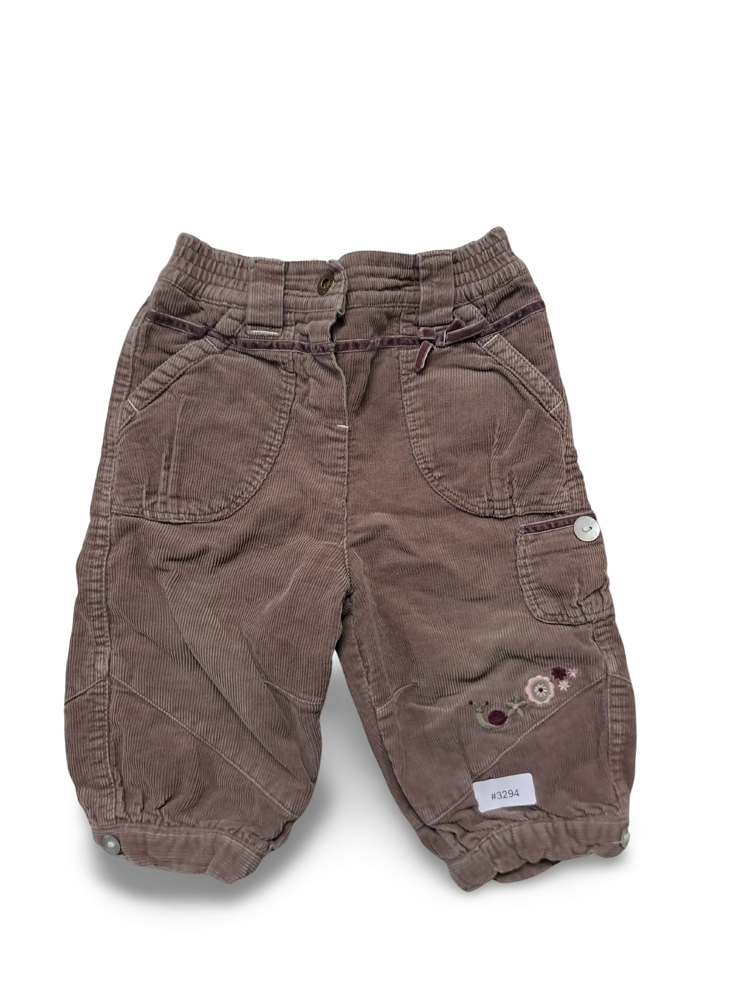 Corduroy trousers with floral embroidery - size 80