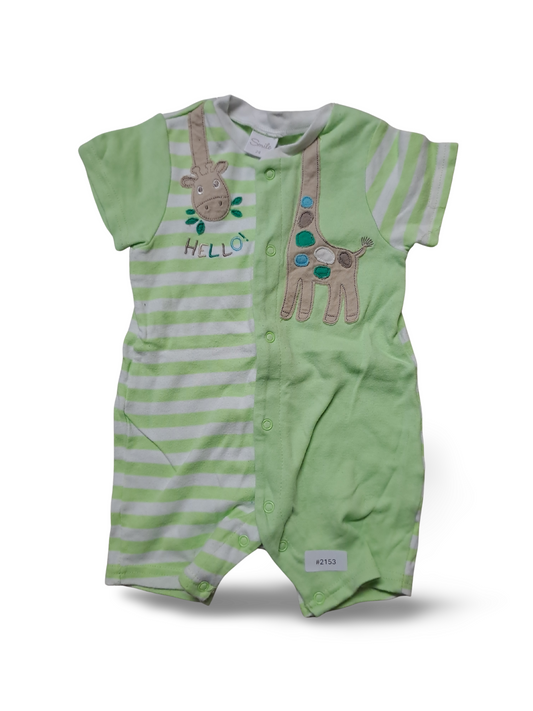 Grün-weiß gestreifter Kurzarmstrampler mit Giraffenapplikation - Gr. 74