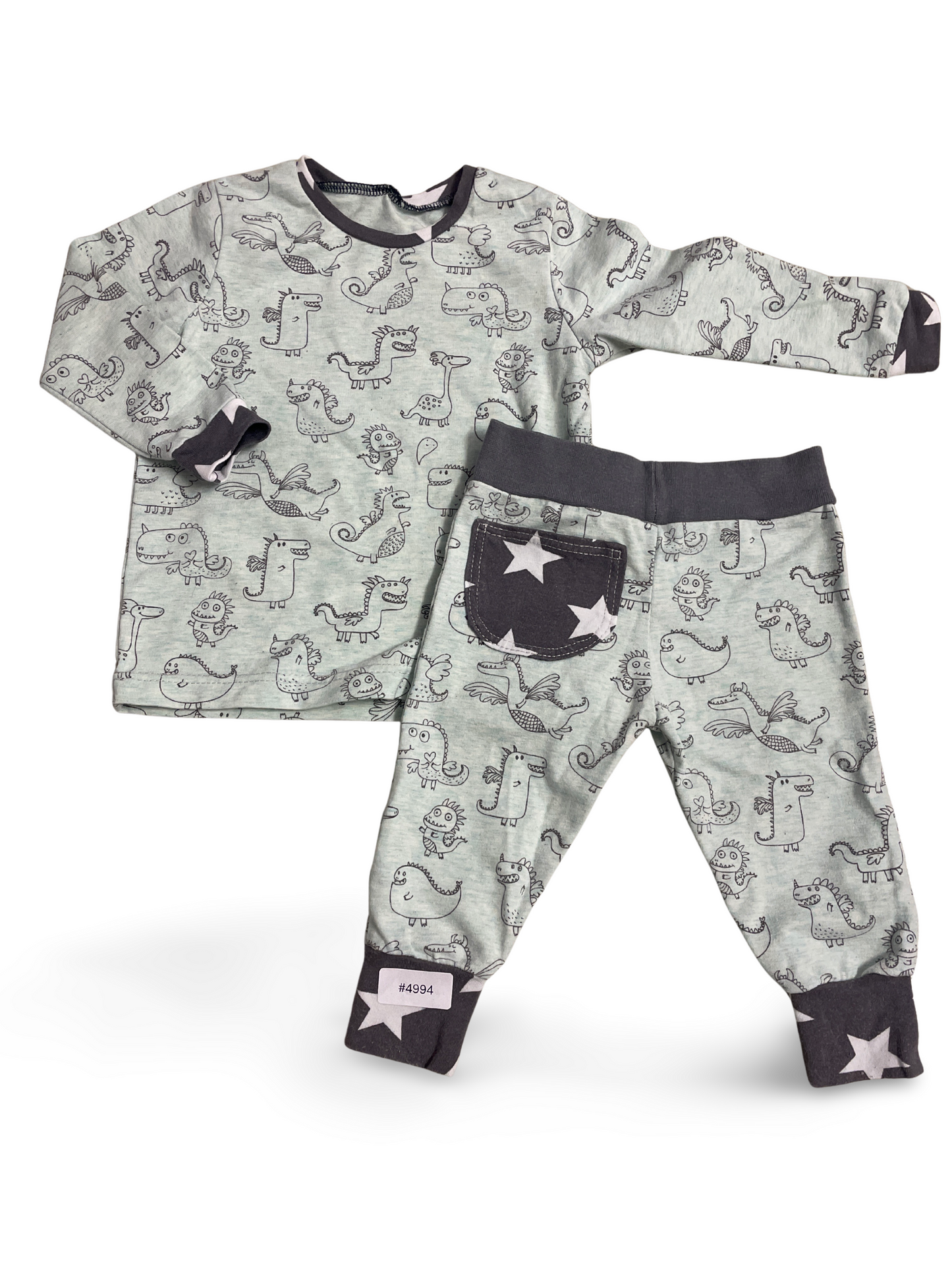 Zweiteiliges Schlafanzug-Set mit Hose mit Fuessen und Dino-Print - Gr. 68