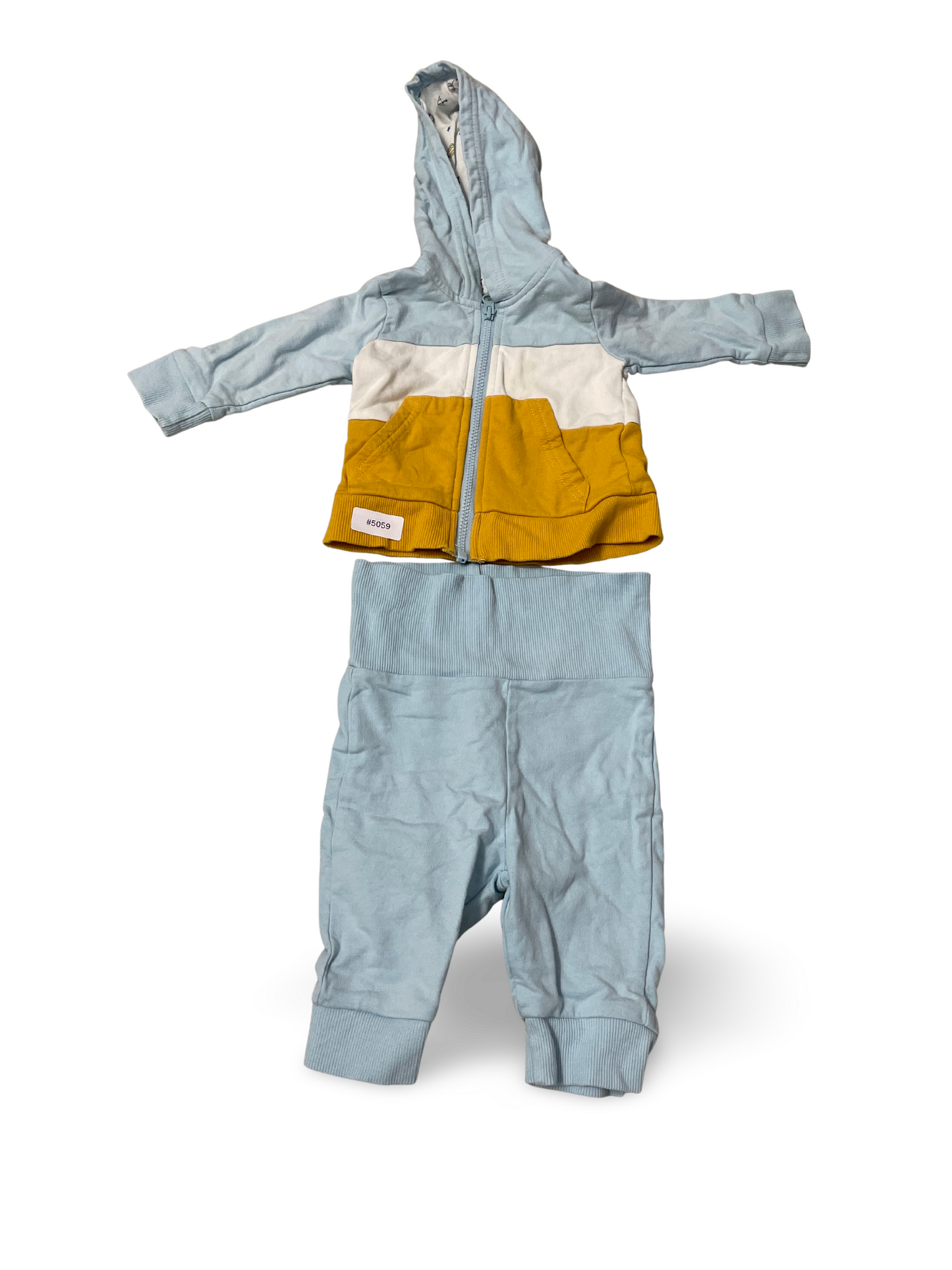 Hoodie und Jogginghose zweifarbig hellblau/gelb - Gr. 56