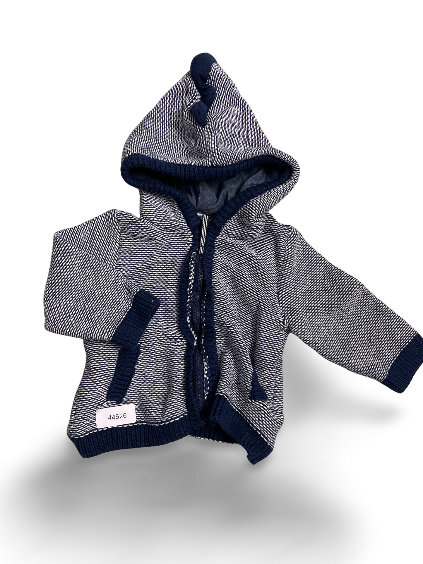 Strick-Kapuzenjacke blau-weiss mit Reissverschluss - Gr. 62