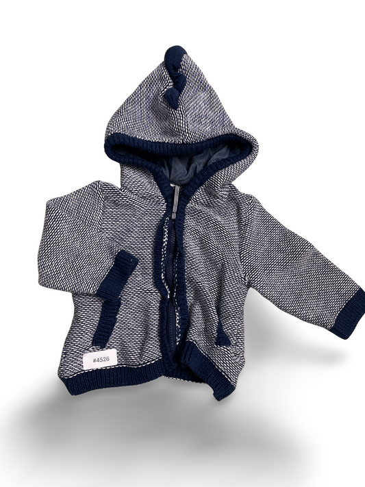 Strick-Kapuzenjacke blau-weiss mit Reissverschluss - Gr. 62