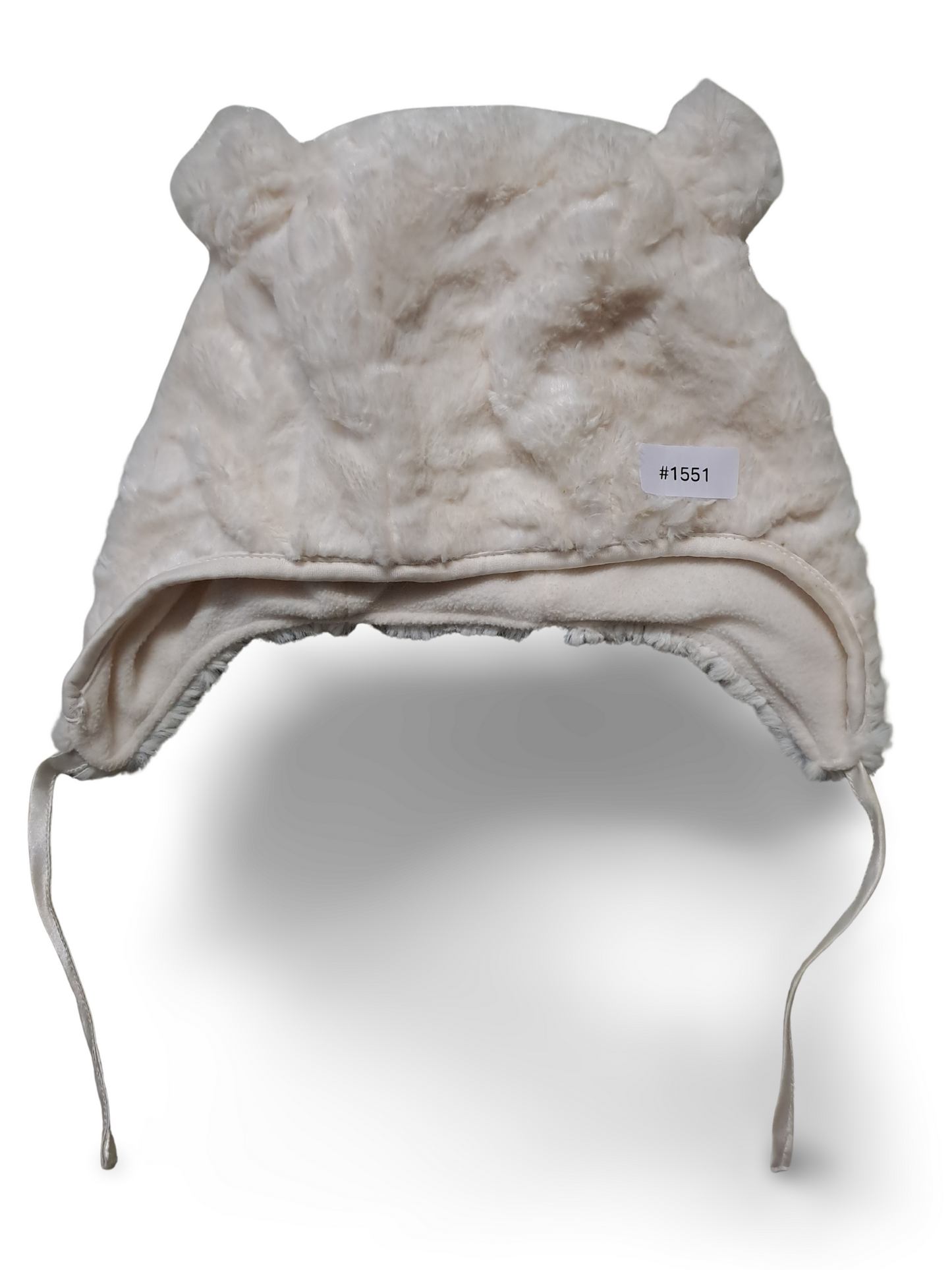 Plüschmütze mit Ohrklappen und Bändchen - Gr. 80