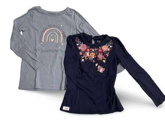 2er Bundle Langarmshirts mit Blumen- und Regenbogenmotiv - Gr. 128