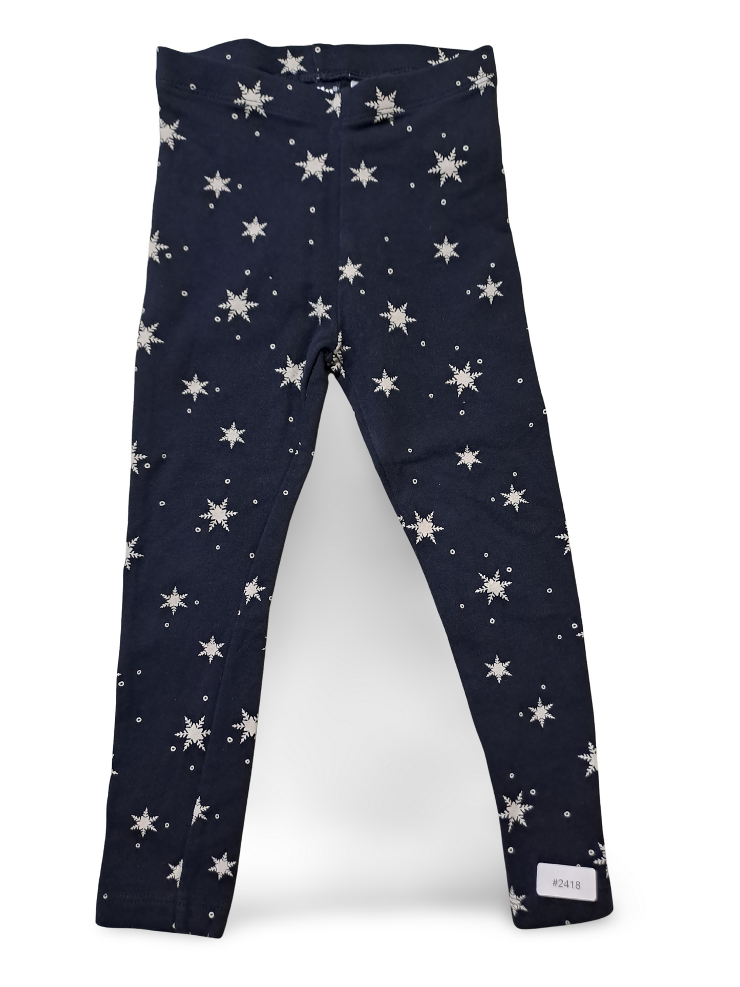 Dunkelblaue Leggings mit weissen Schneeflocken - Gr. 98