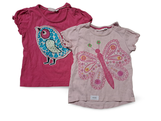 2er Bundle T-Shirts mit Vogel und Schmetterling - Gr. 92