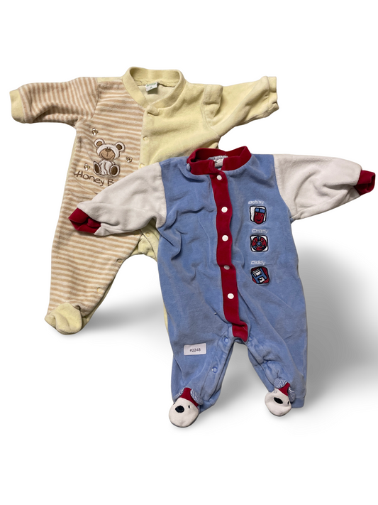 2er Bundle Strampler mit Füssen, blau und beige - Gr. 56