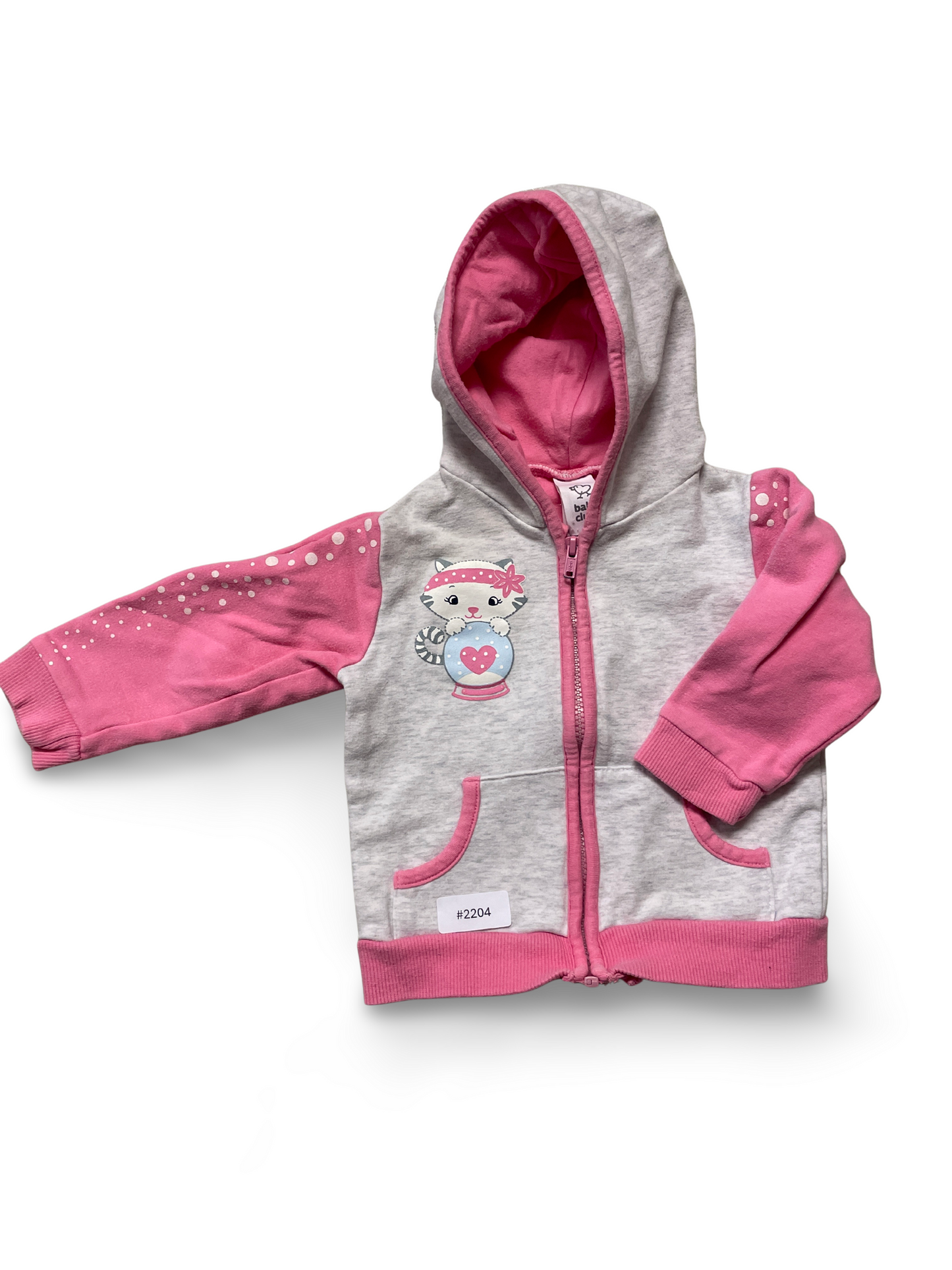 Kapuzenjacke mit Katzenmotiv rosa-grau - Gr. 68