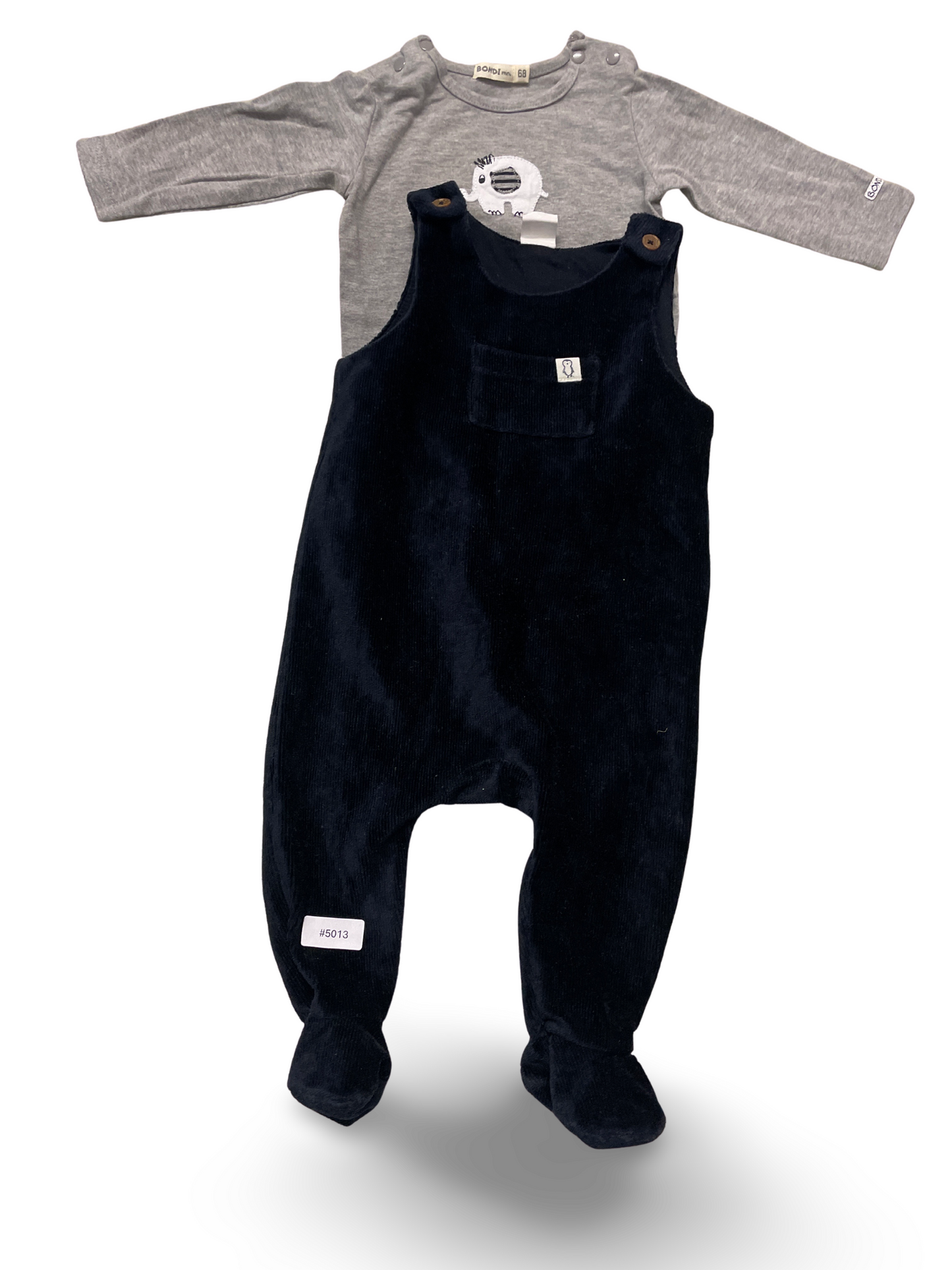 Dunkelblauer Strampler mit grauem Langarmshirt - Gr. 68