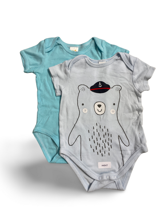 2er Bundle Kurzarm-Bodys mit Bärmotiv Hellblau - Gr. 74