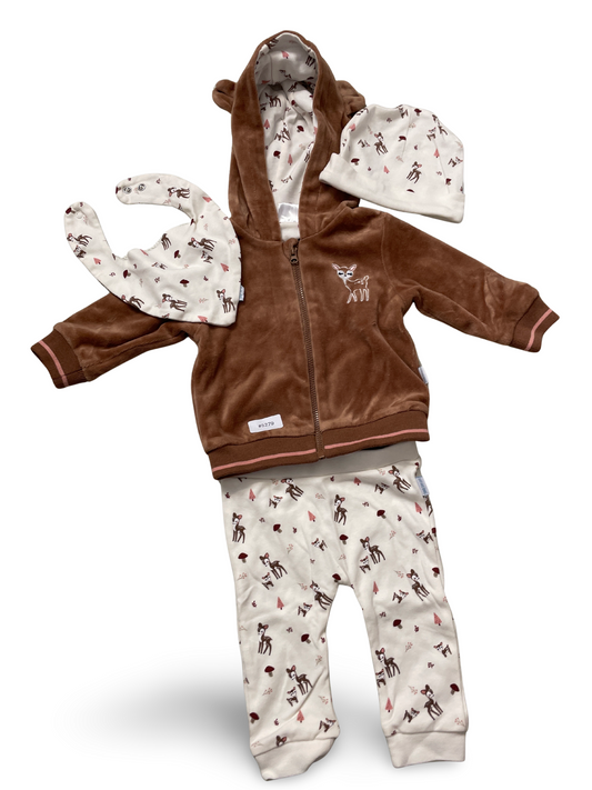 Kapuzenjacke mit Strumpfhose, Mütze und Lätzchen - Gr. 68
