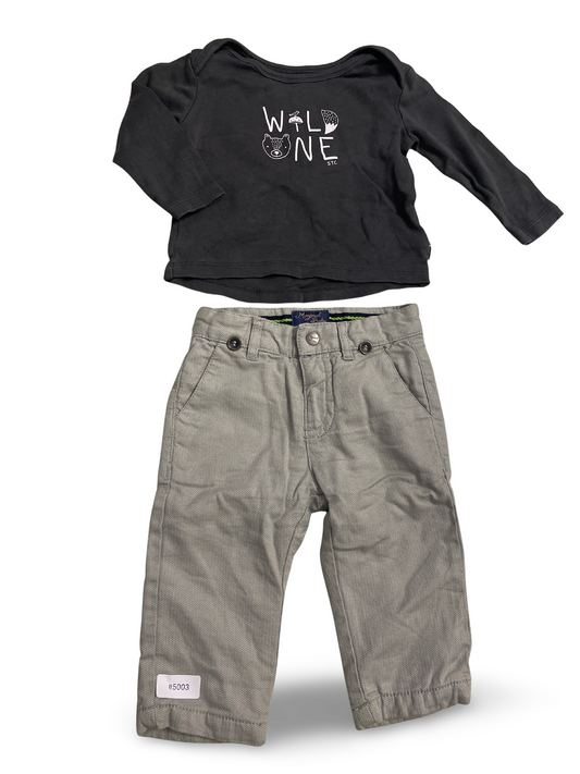 Langarmshirt mit Wild One Print und graue Hose - Gr. 68