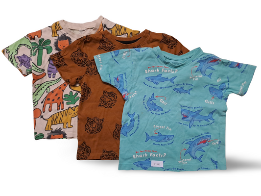 3er Bundle Kurzarm T-Shirts mit Tiermotiven - Gr. 98